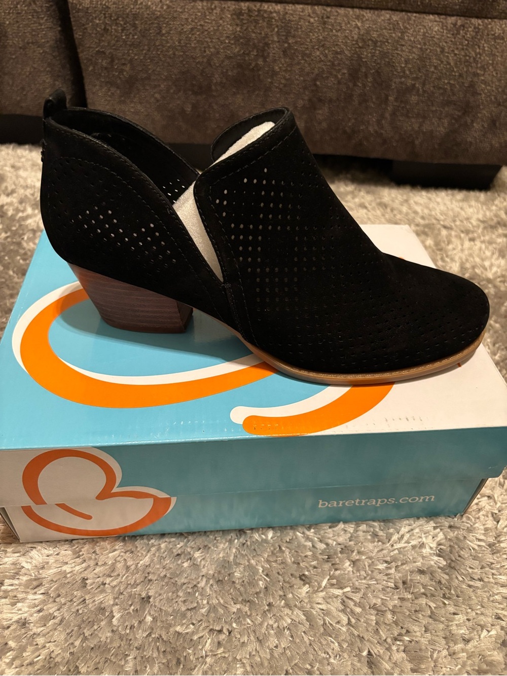 BareTraps Black Perforated Suede Ankle Shootie Booties